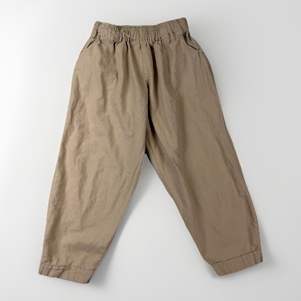 Farmhouse Frocks Linen Pants Womens Small Tan Elastic Waist Boho CottageCore